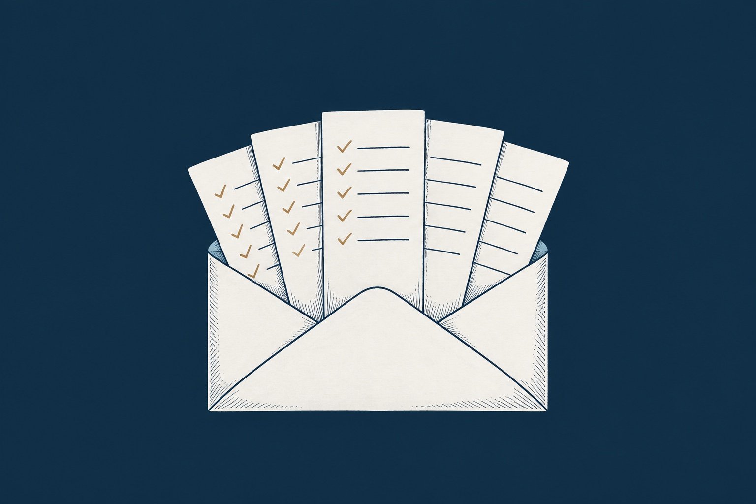 Ink illustration of an envelope containing five short lessons
